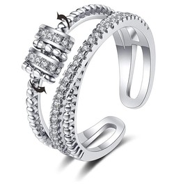 14k Fidget Ring for Women S925 To My Daughter Anxiety Meditation Ring Cubic Zirconia Adjustable Swivel Ring For Girls Jewelry Gift (silver A)