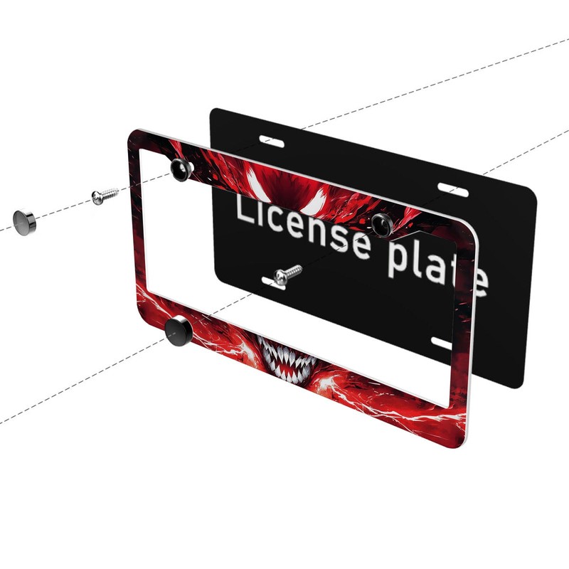 2PCS Anime License Plate Frame Red Lightning Black Cool License
