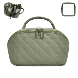 Makeup Bag,Quilted Puffer Cosmetic Bag for Women, 180° Lay-Flat Travel Make up Bag, Waterproof Large Capacity Toiletry Bag with Sturdy Zippers, Portable Makeup Organizer for Travel & Daily Use