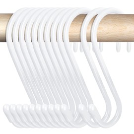 24 Pack 4-1/2 Inch White S Hooks for hanging, Large Vinyl Coated S Hangers Hooks Heavy Duty, Steel Metal Rubber Coated Closet Rod Hooks for Hanging Jeans Clothes Plant Pot Pan Cup Bathrooms Towel Robe