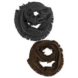 Black & Brown Unisex Winter Knit Infinity Scarf Lot 2 Pack Bundle
