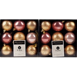 18 Christmas Tree baubles Decorations - Glitter Peacock Print Peach Blush