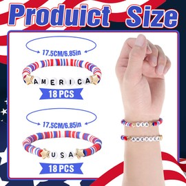 FCKLVMC 36 Pcs 4 th of July Bracelets for Women, Red White Blue Clay Beaded USA Bracelets Bulk, Patriotic Accessories Bracelet Bulk for Fourth of July Patriotic Party Favors Gifts