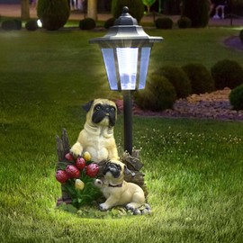 Solar Garden Outdoor Decor Statues Country Farm Pug Dogs with Light,Outside-Outdoor Decorations Sculptures for Patio Yard Lawn Walkway Ornaments Clearance Gifts for Mom Grandma Birthday Mothers Day