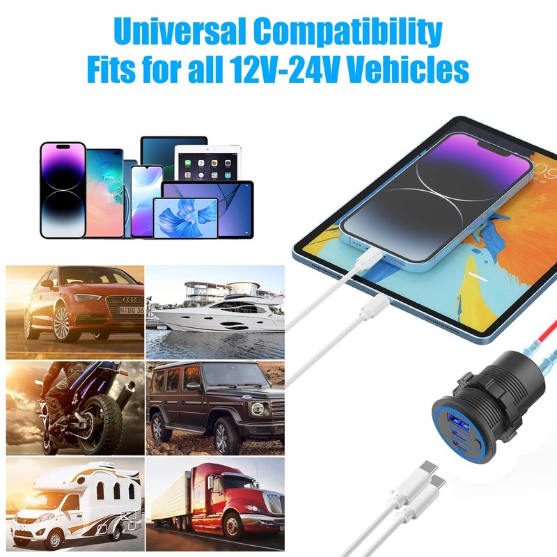 2 Pack USB C Car Charger Socket 12V USB Outlet,
