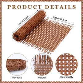 Leriton Rattan Repair Kits with 1 PC 14 Inch x 3.3 Feet Cane Webbing Roll, 1 PC 1/5 Inch Cane Webbing Spline & Caning Chisel, 8 Wooden Wedges for Chair, Cabinet, Home Caning Furniture Repair