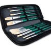 ARTIFY 10 Pieces Paint Brush Set, Intermediate Series, Includes a Carrying Case, Premium Hog Bristle Brushes for Acrylic and Oil Painting (Green - Hog Bristle)