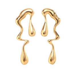 Abstract Mismatched Earrings,Melting Liquid Design, Asymmetrical Silver/14K Gold Plated Statement Drop Earrings for Women,Metallic Jewelry, Perfect for Any Outfit (gold)