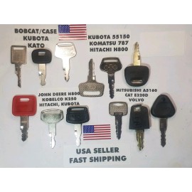 All (12) Heavy Equipment Key Set, Hitachi, John Deere, Cat, Volvo, Kubota, Bobcat