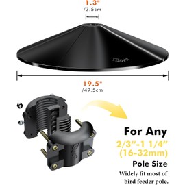 iBorn Squirrel Baffle for Bird Feeder Pole, 19.5” Oversized Squirrel Guard Defender, Bird Feeder for Outdoors Protector, Polycarbonate(PC), Pack of 1, Black