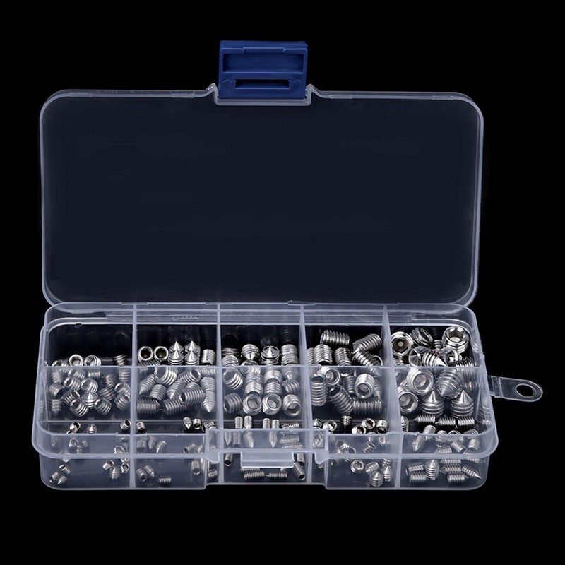 200Pcs Grub Screw Cone Point Hex Socket Stainless Steel for