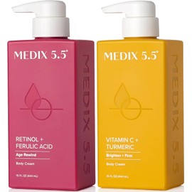 Medix 5.5- Crema corporal con retinol + loción con vitamina C, antiarrugas, flacidez y piel arrugada, crema con vitamina C