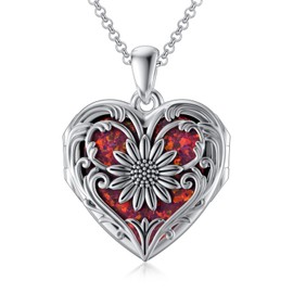SOULMEET Red Opal Sunflower Heart Locket Necklace That Holds 5 Pictures, You Are My Sunshine Expandable Family Members Locket (Locket only)
