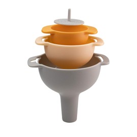 Taylors Eye Witness Four Piece Kitchen Funnel Set – Tab Handled Nested Funnel Pack With Detachable Strainer. Filter Or Bottle Oil And Liquid Or Dry Ingredients Like Flour And Pepper.