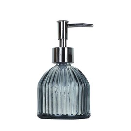 8 OZ Glass Soap Dispenser with Rust Proof Pump Vertical Stripe Liquid Hand Soap Dispenser Dish Soap Dispenser Jar Bottle for Kitchen BathroomI(Light Grey)