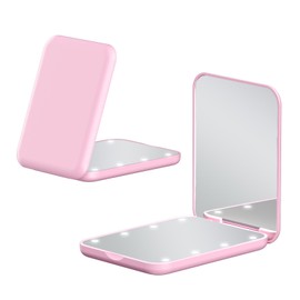 Flairgorw Compact Travel Makeup Mirror with Light – Mini Dual-Sided 1X/3X Magnification Lighted Mirror, Light Up Portable Cosmetic Hand Held Mirror for Purse, Pocket, Gifts for Girls- Pink