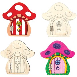 Baker Ross FX190 Autumn Fairy Wooden Doors - Pack of 4, Harvest Festival Decoration Craft Kit for Kids, Autumn Decorations and Crafting