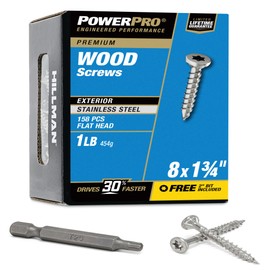 Power Pro 48620 Wood Screws, #8 x 1-3/4", Premium Stainless Marine Screws, Rust Resistant, Stainless Steel, 1lb Box, 172 pcs