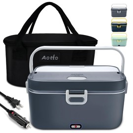 Aotto Electric Lunch Box 2L, 90W Fast Heating (12V/24V/110V) Heated Portable Food Warmer for Car/Truck/Office – Stainless Steel Container, Insulated Carry Bag – Ideal for Adults, Men, Women, Grey
