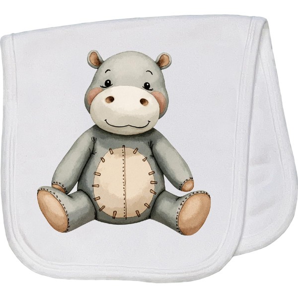 inktastic Vintage Knitted Plush Hippo Baby Burp Cloth White 464c9