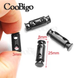 50pcs Cord Lock Ends 3mm Double Hole Fastener Slider Rope Clip Spring Clamp Stopper For DrawStrings Paracord Bag Elastic Rope Parts, Black, Small