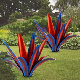 Acciaiie Large Tequila Rustic Sculpture, Rustic Metal Agave Plants for Outdoor Patio Yard Mexican Plant Garden， Agave Outdoor Lawn Ornaments Yard Stakes (Blue 2pc)