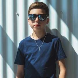 Yixnahz Simple Silver Cross Necklace for Men, Stainless Steel Mens Cross Pendant Chain Necklace for Women Black Gold Rolo Link Chain 16-24 Inch Birthday Gift for Women (16 inches + 2 inches, Silver - 0.8'' × 0.5'' beveled cross pendant)