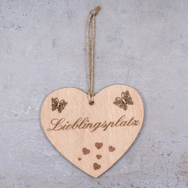 levandeo Lieblingsplatz Heart 10 x 9 cm Birch Wood Heart Sayings Home Decoration Wooden Pendant Love Gift Decorative Heart Wooden Decoration Wall Decoration
