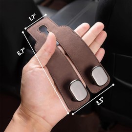 DECOAIRCON 2 Pack Car Hooks for Headrest, Headrest Hooks Car Purse Hook Car Seat Back Storage Hook Premium Leather Car Seat Holder for Headrest Purses and Bags (Brown)