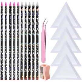 Wax Pencil for Rhinestones With Tray 10 count Long  Rhinestones Picker Pencil  Art  Jewel Picker Tool Wax Pencils for  Painting with Pencil Sharpener