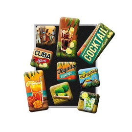 Nostalgic-Art Retro Kühlschrank-Magnete, 9 Stück, Cocktail Time – Geschenk-Idee als Bar-Zubehör, Magnetset für Magnettafel, Vintage Design