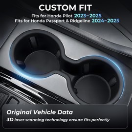 KATORN Center Console Cup Holder Inserts for Honda Pilot 2023-2025 & Passport 2024-2025 & Ridgeline 2024-2025, Interior Accessories TPE Car Cup Holder for 23-25 Pilot & 24-25 Passport/Ridgeline, Black