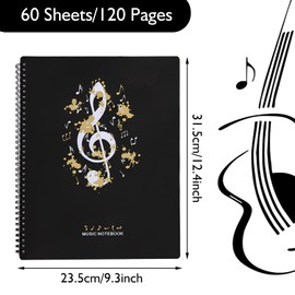 A4 Music Folder, 60 Pages Music Folder, Music Folder for Music Sheets, Choir Folder, Black, Spiral Binding for Paper, Paintings, Music Sheets, Documents