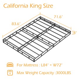 Maenizi Cal King Box Spring 4 Inch Low Profile, Heavy Duty Metal Box Spring Bed Base with Fabric Cover, Mattress Foundation, Easy Assembly, Noise Free, Black