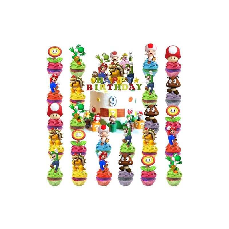 Mario Confezione di decorazioni per torte di compleanno da 25