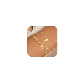 Gold Bracelets for Women Initial Bracelet Dainty 14K Gold Plated Bracelet Sets Stackable Bracelets with A-Z Letter Charm Waterproof Jewelry Gifts for Women