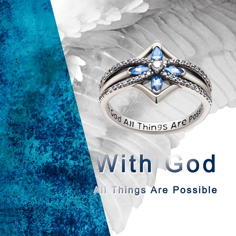 YFN Cross Ring Vintage Tone Sterling Silver With God All