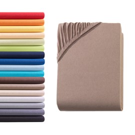 Hometex Premium Textiles Fitted Sheet, 180–200 x 200 cm, Jersey Bed Sheet Made from 100% Cotton, Mattresses up to 23–25 cm, Oeko-Tex Made in Green, Nougat Brown