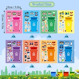 Conzon 24PCS Recycling Bin Make a Face Stickers, Trash Sorting Game Mix and Match Sticker Party Games, Make Your Own Trash Bin Stickers DIY Crafts for Adults & Family Party Supplies Birthday Gifts