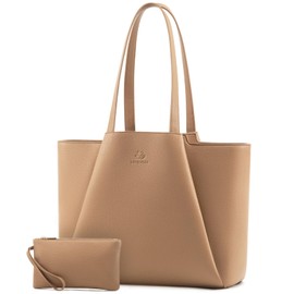 LOVEVOOK Laptop Tote Bag for Women 15.6 Inch Work Bag Leather Laptop Bag with Clutch, Large Capacity Office Purse Computer Briefcase Shoulder Bag for Casual Business Travel, Apricot