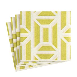Caspari Garden Gate Paper Linen Luncheon Napkins in Grass - Two Packs of 15