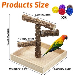 BNOSDM Portable Bird Perch Stand with Potty Tray, Natural Wood Three Levels Tabletop Training Gym Parrot Playground Toy for Budgies, Cockatiels, Lovebirds,Conures Canaries