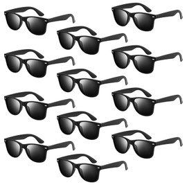 NEBURORA 12 Pack Black Sunglasses Bulk Retro Black Shades Party Sunglasses for Adult Men Women Summer Beach Party Accessories