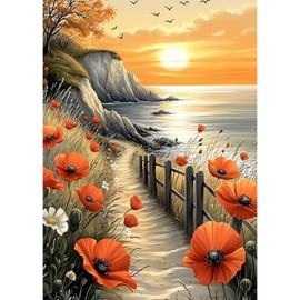 KEYIFA 5D DIY Diamond Painting Kits for Adults, Sea Sunrise Flowers Diamond Art Painting Full Drill, Gem Crystal Art Pictures Diamond Painting Kits, Home Wall Decor 30x40cm
