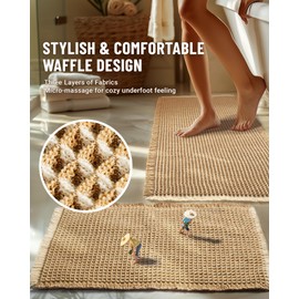 Large Waffle Bathroom Mat Set of 2, Non Slip Bath Mat Set, Ultra Absorbent Brown Bath Mats for Bathroom Decor, Soft Bathroom Rugs Sets, Washable Bathroom Floor Mat, 20"×47" and 16"×24" Washroom Mat
