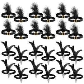 Tideme 24 PCS 1920s Flapper Headbands, Vintage Black Feather Headpieces for Women, Classical Feather Headbands Hair Costume Accessories