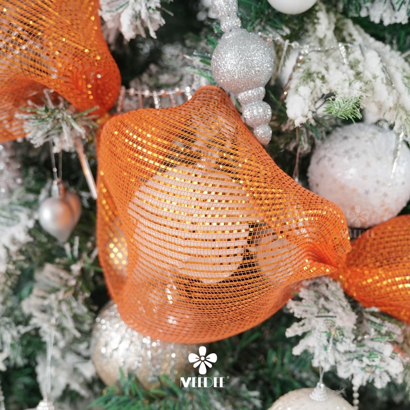 MEEDEE Orange Deco Mesh 10 Inch Deluxe Wide Foil Fall