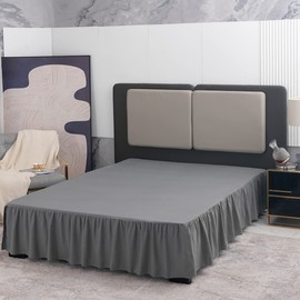 Falda de cama gris de tamaño individual con volantes y esquinas divididas, falda de cama individual de 12 pulgadas de caída, falda de cama de tamaño individual gris para falda de cama con volantes con