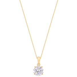 Tuscany Silver Women's Sterling Silver Yellow Gold Plated 9mm Round Cubic Zirconia Pendant on Curb Chain of 46cm/18"