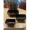 Unknown New 3 Piece Set Black & Gold Tole Metal Planter Cache Scalloped Pot Hand Painted